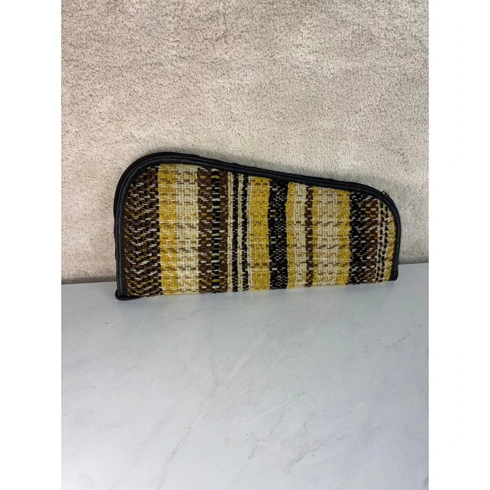 Yellow Plaid Woven Pistol Case - OS - Striped Faux Shearling Lined Boho Rustic